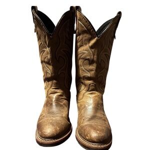Double-H Mens Brown Leather Western Cowboy Boots Made in USA Size 9 2E Wide